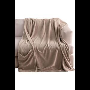 Comfort Code Marshmallow Sherpa Knit Throw Blanket w/ Pocket Taupe